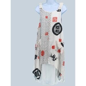 CUPCAKE International Women's Dress M White Black Red Asian Print Asymmetrical